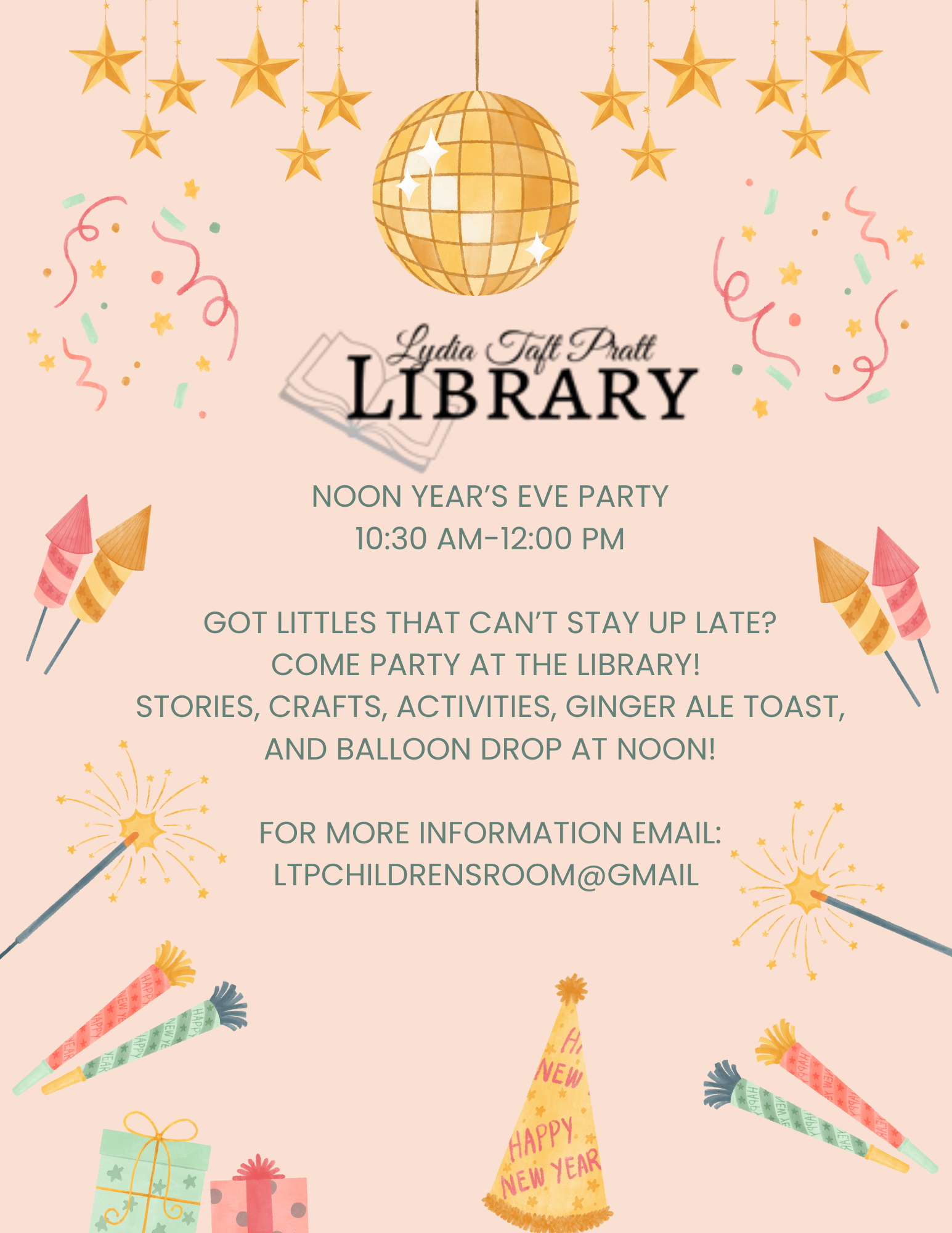 noon year's eve party for kids at dummerston library