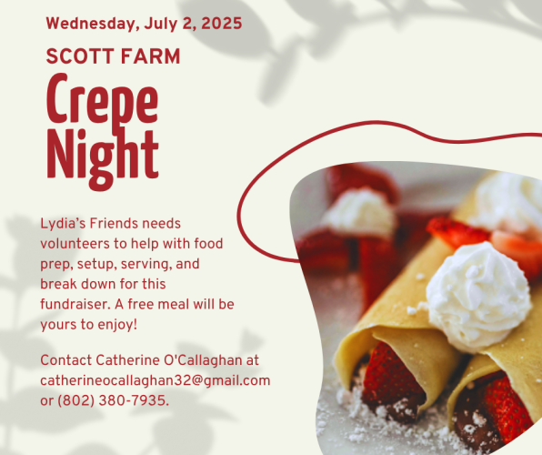 dummerston lydia taft pratt library scott farm crepe night fundraiser